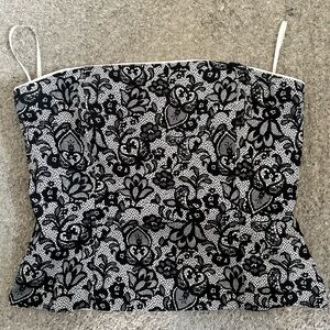 White House Black Market Ivory and Black Lace Top